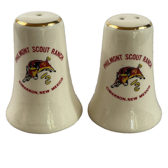 Philmont Scout Ranch Salt & Pepper Shaker Set Vtg 1960s 1970s Cimarron NM Bull - Picture 1 of 8